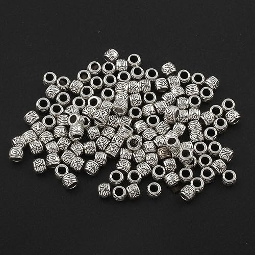 F224 - Lot de 100 perles intercalaires tibétaines en argent, 4 mm - Forme tubulaire - Pour fabrication artisanale de bijoux - Pièces de bijouterie pour bracelet - Nail Gallerys