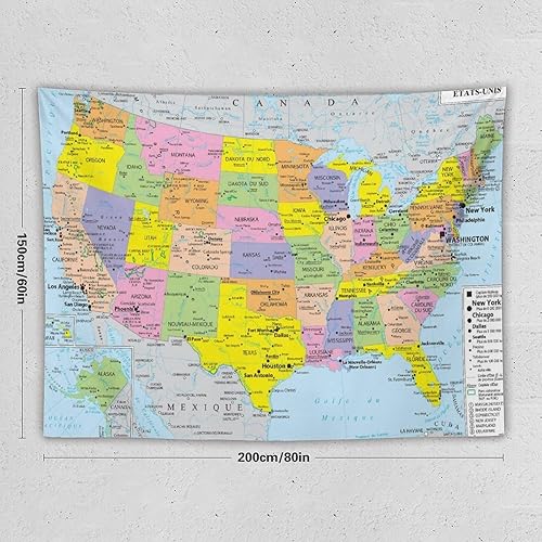 Affiches de carte du monde des États-Unis - Décoration murale - Décoration murale - Idée cadeau - 152,4 x 203,2 cm - Nail Gallerys