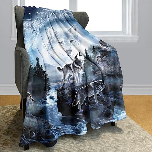 Yisumei Couverture douillette en flanelle douce et douce Couverture polaire motif loups sous la Lune, Polyester, Blanc., 150x200 cm - Nail Gallerys