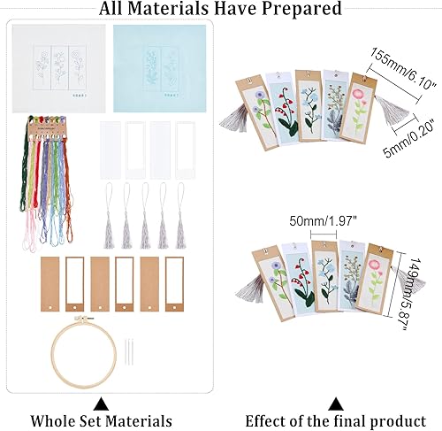 AHANDMAKER Ensemble de Marque-Pages à Broder, Plante Florale Estampillé Marque-Page de Broderie pour Débutants Adultes Bricolage Kit de Point de Croix Compté avec Aiguille Cartes de Gland Instructions - Nail Gallerys