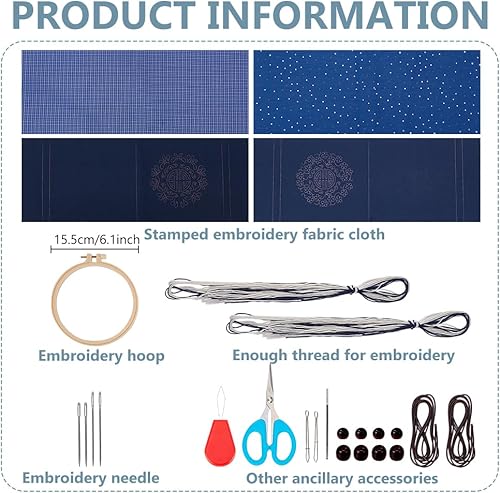 WEBEEDY 2 Sets Bricolage Kit de Broderie Sashiko pour Débutants Comprend le Fil Sashiko, les Aiguilles, le Cerceau et les Instructions, Bleu Kits de Sac Décoration d'Intérieur,16.5x21.5cm - Nail Gallerys