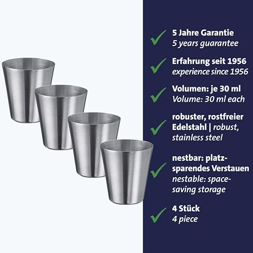 Westmark Mendo 61583360 Lot de 4 mini verres à liqueur en acier inoxydable 18/8 Argenté 30 ml - Nail Gallerys