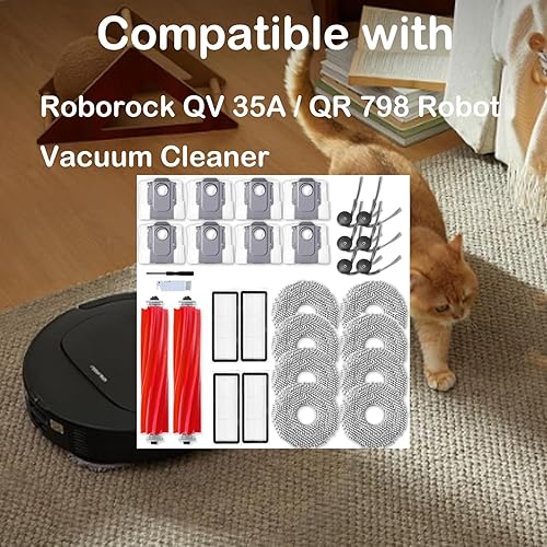 Lot de 28 accessoires compatibles avec aspirateur robot Roborock QV 35A / QR 798, pièces de rechange comprenant 2 rouleaux de brosse principale, 8 chiffons de serpillère, 4 filtres HEPA, 6 brosses - Nail Gallerys
