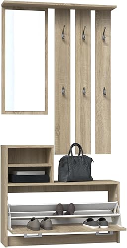 Oggi Armoire d'Entrée avec Miroir, Panneau stratifié, Chêne Sonoma, 85 cm x 24 cm x 160 cm - Nail Gallerys