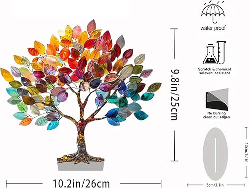 Ornement d'arbre de Vie en Acrylique avec Feuilles Colorées, Décoration Murale Fabriquée à la Main, pour énergie Positive, Bonne Chance, Argent, Arbre en Pierres Précieuses pour - Nail Gallerys