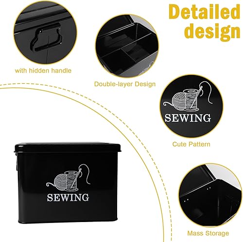 Xbopetda Boîte de rangement en métal pour kit de couture – Panier à couture à 2 niveaux avec plateau amovible, organiseur de fournitures de couture, boîte de rangement pour accessoires de couture, - Nail Gallerys