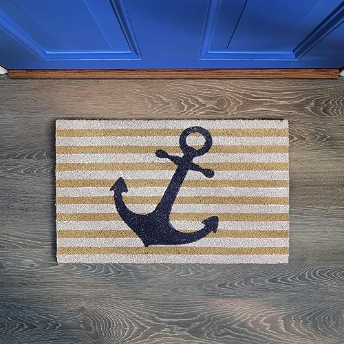 Relaxdays Paillasson Coco, 40x60 cm, Tapis d’entrée avec Motif Ancre, antidérapant, intérieur et extérieur, Multicolore - Nail Gallerys