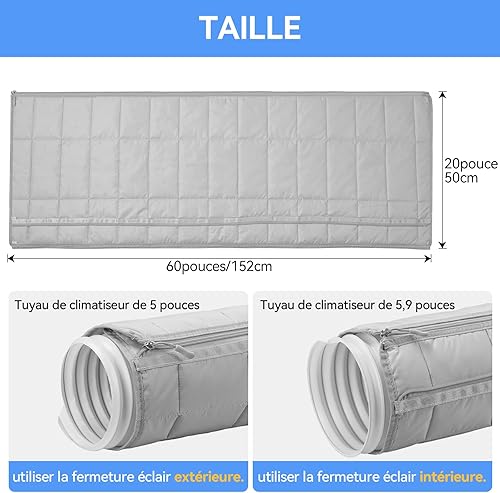 60' Protection pour Tuyau Climatiseur AGPTEK, Manchon Isolant À Fermeture Éclair pour Tuyaux De 5' Et 5.9', Housse Portable en EVA, pour Tous Les Tuyaux D'Évacuation De Climatiseurs Mobiles, Gris - Nail Gallerys
