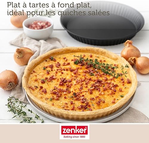 Zenker 9915250 Lot de 2 moules à quiche, moule à tarte, moule pour quiche lorraine, 2 moules à quiches lorraine identiques, moule quiche, 2 moules à tartes, Acier inoxydable, Noir, 30 x 3,5 cm - Nail Gallerys