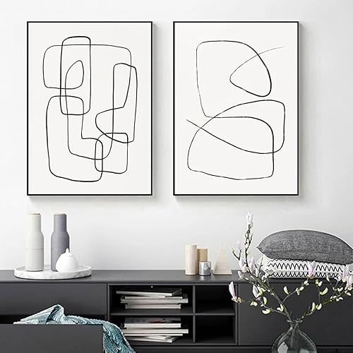 RDRDtbtr Affiches en noir et blanc dessin au trait minimaliste art mural peinture sur Toile tableau abstraite moderne image murale salon Decoration d'intérieur 50x70cmx2 sans cadre - Nail Gallerys