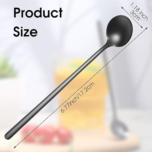 Lot de 4 cuillères à café en acier inoxydable noir mat avec long manche de 17 cm pour bar, sucre, gâteau, crème glacée, soupe, antipasto, cappuccino - Nail Gallerys