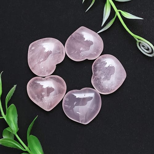 FASHIONZAADI Lot de 5 Cristaux de guérison cœurs en Quartz Rose Mini Coeur d'amour Pierre précieuse Reiki Guérison et équilibrage des Chakras Décoration de la Maison et du Salon Taille : 20-22 mm - Nail Gallerys