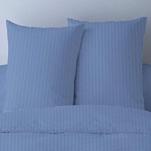 Alpes Blanc Housses de Couette Unies rayées + 2 taies Pur Satin de Coton - Nail Gallerys