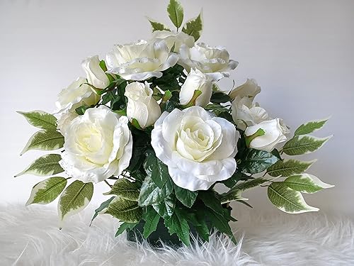 Roselynexpress Composition De Fleurs Artificielles Lesté Totalement Ciment, Réalisé par nos Soins, Produit Fleurs de très Bonne qualité, Bonne Tenue au Vent. - Nail Gallerys