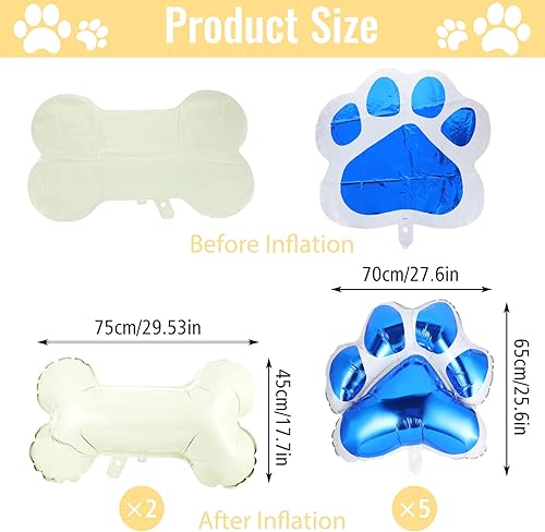 Lot de 5 ballons en aluminium à motif empreintes de pattes de chien (71,1 x 66 cm) - Décoration d'anniversaire pour filles et garçons - Bleu et blanc - Nail Gallerys