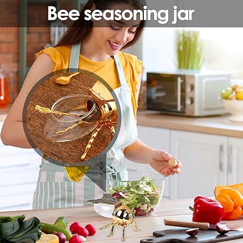 1 pot à miel et cuillère en forme d'abeille - 15 x 10 x 9 cm - Pot à miel créatif rétro en forme d'abeille, distributeur de miel, accessoire de cuisine pour les aliments du petit déjeuner, décoration - Nail Gallerys