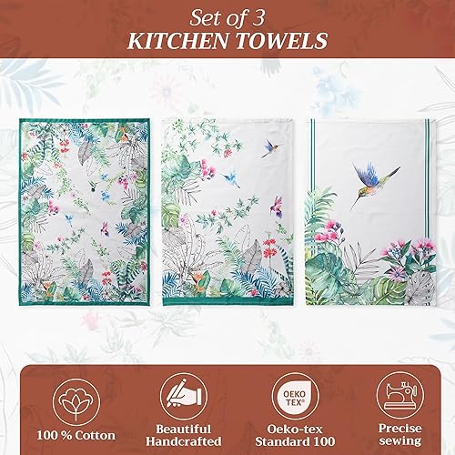 Maison d' Hermine Tropiques Lot de 3 torchons de Cuisine, Bar Multi-usages Doux et absorbants 100% Coton - Printemps/été - 50 x 70 cm - Nail Gallerys