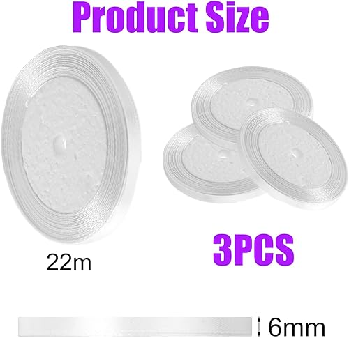 3 Pièces Ruban Satin 6mm X 22m Cadeau Couture, Blanc Ruban Satin Roll pour Emballage des Cadeaux, éclat élégant pour Créer des Cartes, Scrapbooks, Accessoire de Décoration et Bricolage - Nail Gallerys