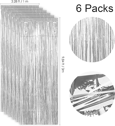KEAHND 6 Pièces Rideau Frange Anniversaire Argenté,Rideau Metallique Anniversaire,Rideaux À Franges en Aluminium,Rideaux Métallique Tinsel Argent,Décoration De Remise De Diplôme - Nail Gallerys