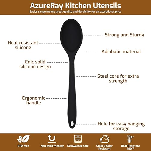 AzureRay Cuillère de Service en Silicone, Lot de 2 Grandes Cuillères Noires Sans BPA, Résistantes à la Chaleur pour Cuisine, Mélanger et Servir - Nail Gallerys