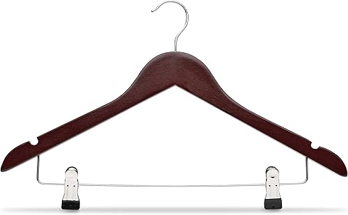 COM-FORT HOUSE Cintre en bois avec pinces en métal, couleur noyer, design élégant, crochet rotatif en acier inoxydable, lot de 25 unités de 45 cm, encoches pour bretelles - Nail Gallerys