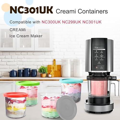 BYKITCHEN Creami NC300EU Lot de 4 récipients de rechange pour sorbetière Ninja Creami NC300EU, accessoires Creami compatibles avec Ninja Creami Ice Cream Maker NC300EU - Nail Gallerys