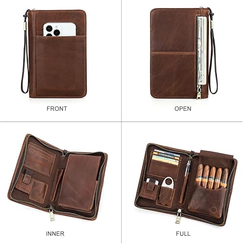 Contacts Cave à Cigares Portable de Voyage - Étui en Cuir pour 5 Cigares, Organisateur Multifonctionnel, Marron (Sans Accessoires) - Nail Gallerys