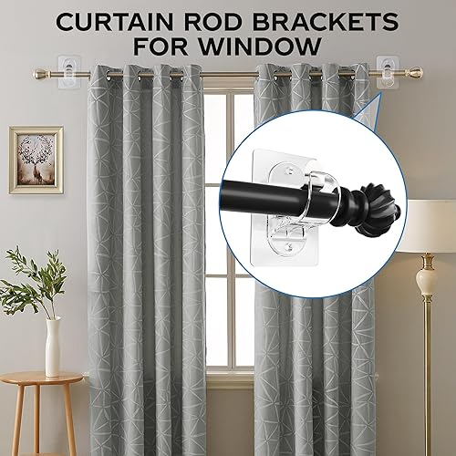 WEKIWGOT Support de Tringle à Rideaux Sans Percer, Support de Tringle Autocollant avec Vis, Support de Tringle pour Salle de Bain, Cuisine, Salon, Chambre (8 Pièces) - Nail Gallerys