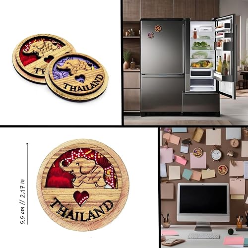 BDM Aimant de réfrigérateur de thaïlande, Souvenir thaïlandais, aimants d'éléphant en Bois importés Faits à la Main - Nail Gallerys