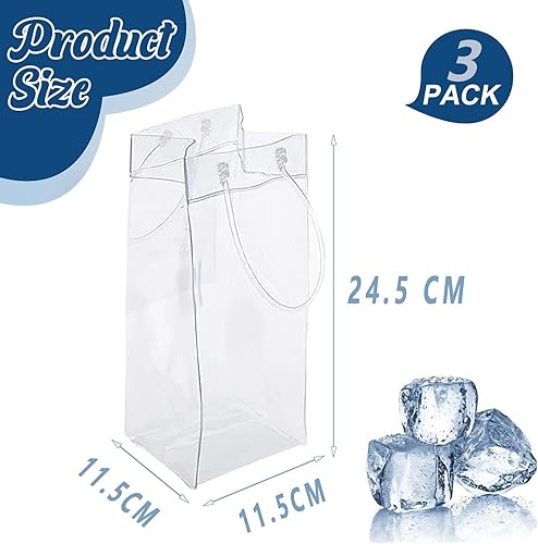 3 Pièces Sac de Glace Vin, Sac de Glace Bouteille Portable avec Poignée, Pliable Pochette Glacière à Vin Refroidisseur Cooler, Sac à Vin Plastique Wine Cooler pour Champagne Bière Boissons Réfrigérées - Nail Gallerys