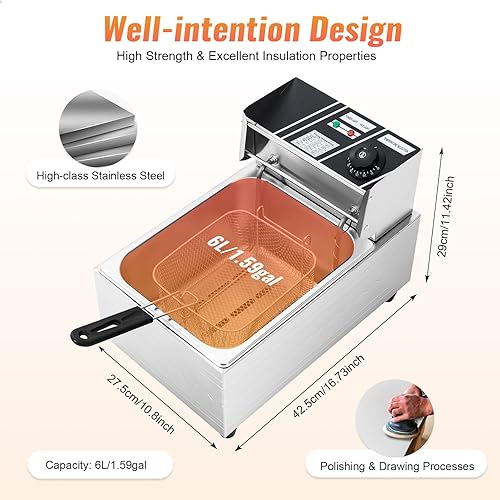 SICHENSH Friteuse électrique, en acier inoxydable, de 6 l, de 2500 W, pour restaurants ou centres commerciaux - Nail Gallerys