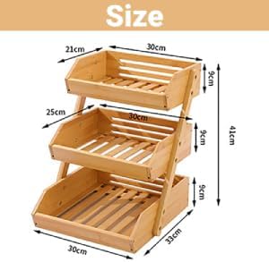 Panier à Fruit, Corbeille a Fruit à 3 Niveaux, Corbeille à Fruits en Bambou, Rangement Cuisine, Garde Manger, Support De Bol à Fruits Et Légumes, Pour Garde-manger De Cuisine(30 x 33 x 41cm) - Nail Gallerys