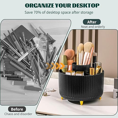 Rangement Maquillage, Pivotant à 360° Organisateur Maquillage avec 5 Sujets, Rangement Pinceaux Maquillage pour Table Friction, Décoration Chambre, Pot A Pinceaux Maquillage Salle Bain(Noir) - Nail Gallerys