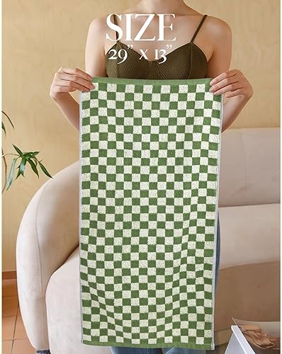 Jacquotha Lot de 4 essuie-Mains Verts pour Salle de Bain – Essuie-Mains à Carreaux Mignons pour décoration de Noël – Serviettes légères pour Le Bain, Le Visage et Le Corps - Nail Gallerys