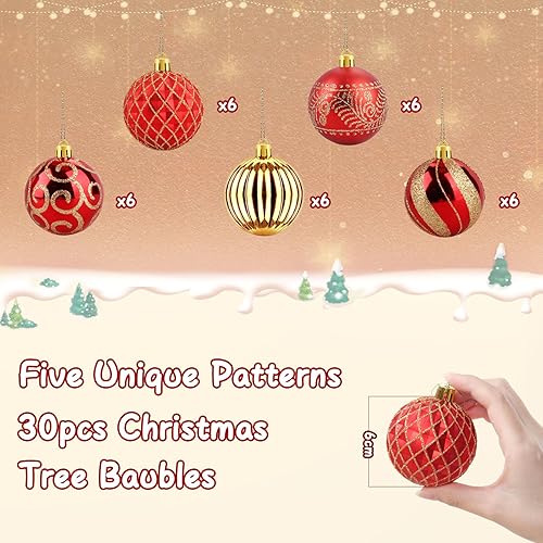 Dwelilin Boule de Noel Rouge et Dorée 6cm Decoration Noel Sapin 30pcs,Grosse Boules de Noel Sapin Plastique Cordon,Deco Noel Décorations Noel Interieur Maison Noël Sapin Couronne Guirlande Noel - Nail Gallerys
