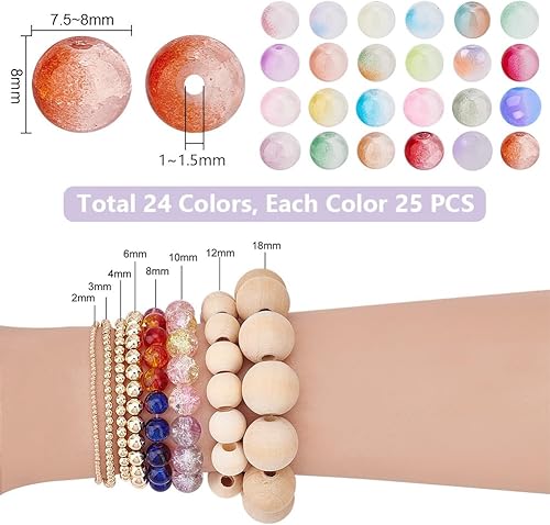 PH PandaHall Perles de Verre de 8mm pour la Fabrication de Bijoux, 552pcs de Perles de Cristal Rondes Rouges de 24 couleurs Perles D'Espacement en Vrac pour Collier Bracelet Fabrication de Bijoux - Nail Gallerys