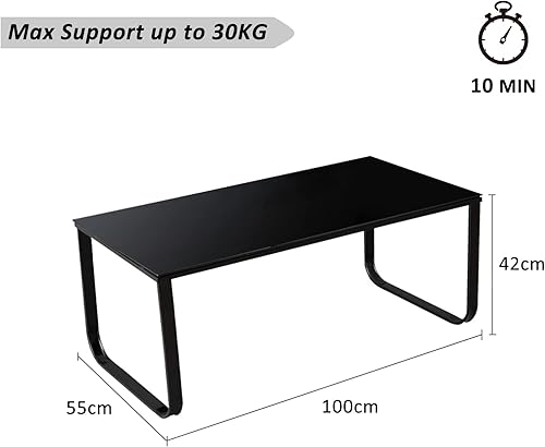 TUKAILAi Table Basse Salon en Verre, Table Basse d'Appoint Moderne Cadre en métal, Table de Cafe Rectangulaire pour Chambre Meubles de Maison 100x 50 x 42 cm (Noir) - Nail Gallerys