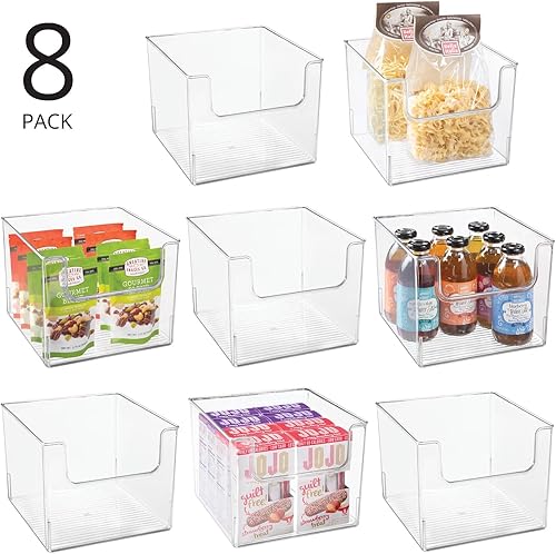 mDesign bac de rangement pour nourriture (lot de 8) – bac alimentaire avec grande ouverture pour réfrigérateur, étagère ou congélateur – rangement frigo en plastique sans BPA – transparent - Nail Gallerys