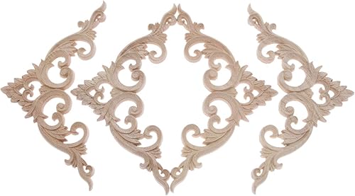 MUXSAM 4pcs 15cm Appliques en Bois de Style Unique sculptées à la Main du Coin Pointu Bois Sculpté du Coin Décalque de Sculpture Onlay pour la décoration de la Maison - Nail Gallerys