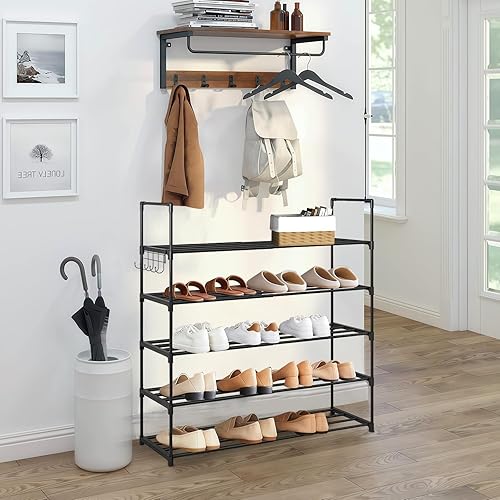Étagère à Chaussures à 5 Niveaux, Extensible, pour 10 à 20 Paires, en métal, étroit, réglable, Robuste, pour entrée, Chambre à Coucher - Nail Gallerys