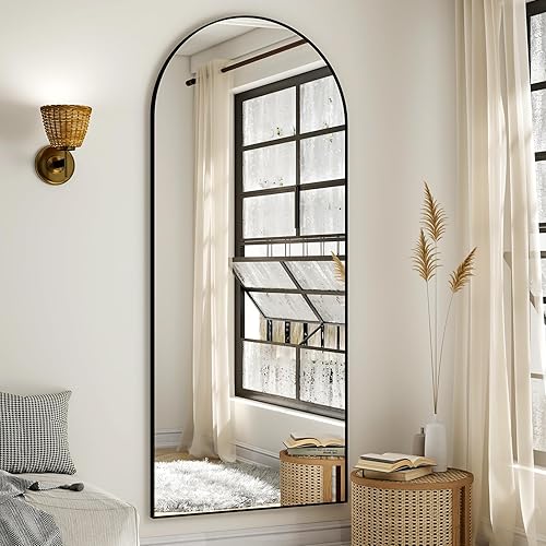 BEAUTYPEAK Miroir pleine longueur arqué, 170 x 57 cm, miroir sur pied bombé, suspendu ou appuyé contre le mur, grand miroir de sol avec support, pour chambre à coucher, salon ou dressing, doré - Nail Gallerys