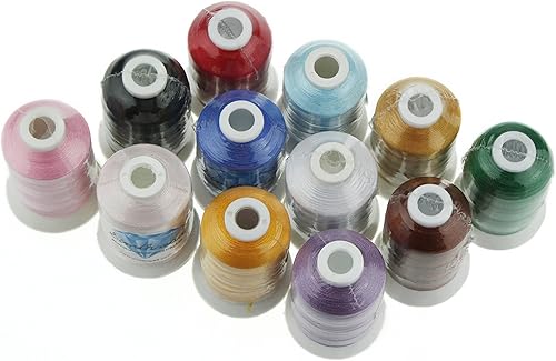 Simthread 12 Couleurs de base Polyester Fil de Machine à Broder pour Brother/Babylock/Janome/Singer/Kenmore Machine à broder, 1000 mètres/bobine - Nail Gallerys