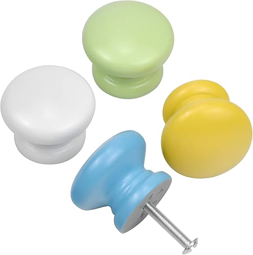 8 Pcs Bouton De Porte D'armoire Coloré Boutons De Tiroir En Bois Poignée De Tirage Ronde Boutons De Meubles Solides Pour Armoire Meubles Cuisine Enfants Chambre D'enfant, Blanc Bleu Jaune Vert - Nail Gallerys