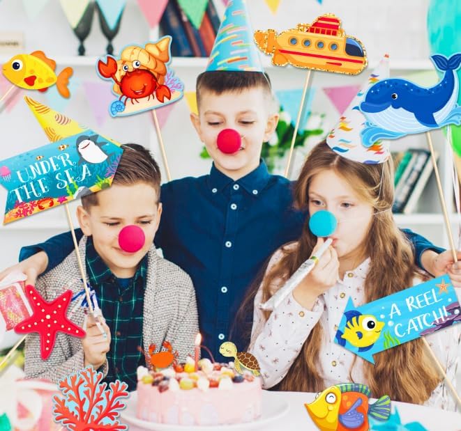 Dusenly Lot de 30 accessoires pour photomaton sous la mer - Kit d'accessoires pour photomaton - Décoration de fête d'anniversaire sur le thème de l'océan - Nail Gallerys