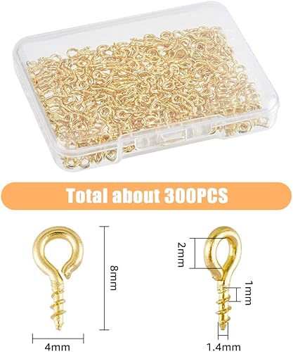 HOBBIESAY 300 Pcs 8x4mm 304 Vis en Acier Inoxydable Goupille à Oeil de Cheville Vis à Oeil Dorées pour Perles à Moitié Percées Vis à Oeil pour Bracelet PorteClés Boucle d'oreille Artisanat - Nail Gallerys