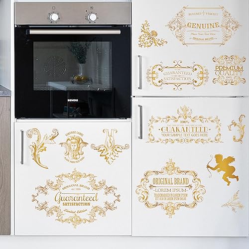 PLIGREAT 3 feuille D'Autocollants de Transfert à Frotter avec Texte Doré pour L'Artisanat et les Meubles Imprimés Rétro Autocollants de Transfert UV DTF Imperméables pour Armoires Commodes Céramique - Nail Gallerys