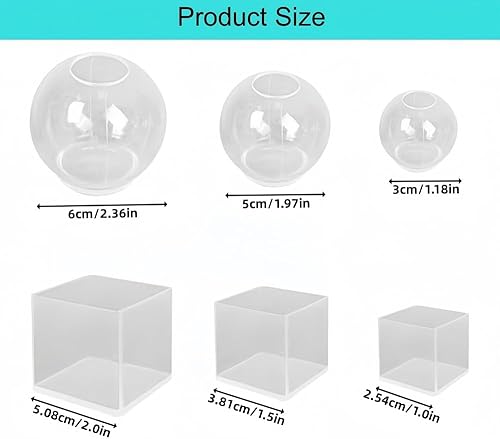 Accfore Lot de 6 moules en résine époxy en silicone transparent pour boules de cristal, bougies, savon, bombes de bain et décoration d'intérieur (3 sphères + 3 cubes) - Nail Gallerys