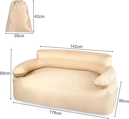FIVMEN Canapé gonflable, pour 2 personnes, avec dossier et accoudoirs, pour l'extérieur, le camping, les voyages, la plage, 176 x 86 x 69 cm - Nail Gallerys