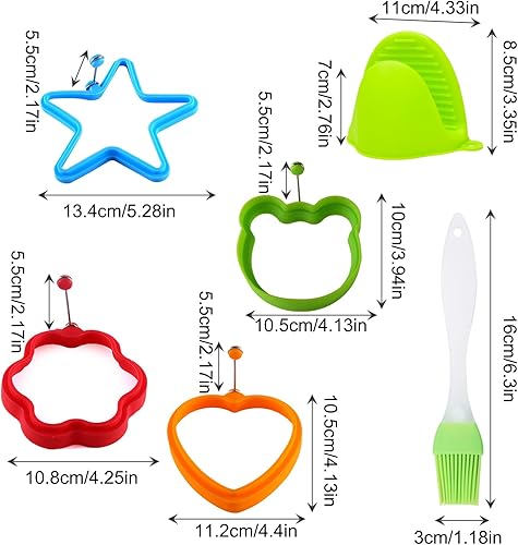 KASESSS 6 Pièces Moule Oeuf Au Plat Set, Silicone Anneaux D'oeufs, Anneaux D'oeuf Antiadhésifs, Multi-Style Moule Pancake avec Poignée Anneau à Oeuf Silicone avec Brosses à Huile et Gants Anti-Brûlure - Nail Gallerys
