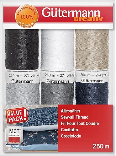 Gutermann Kit de fil à coudre avec 6 bobines de fil Pour Tout Coudre 250 m dans différents coloris 734000-6 - Nail Gallerys
